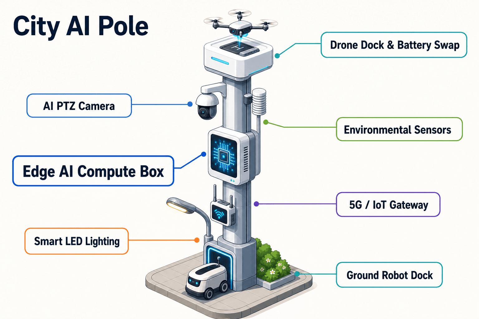 system diagram of the City AI Pole — Muscat, Oman