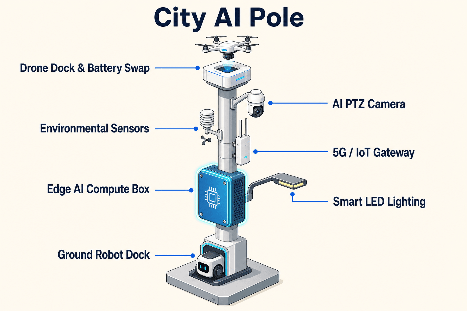 diagrama do sistema do poste City AI — Warsaw, Poland