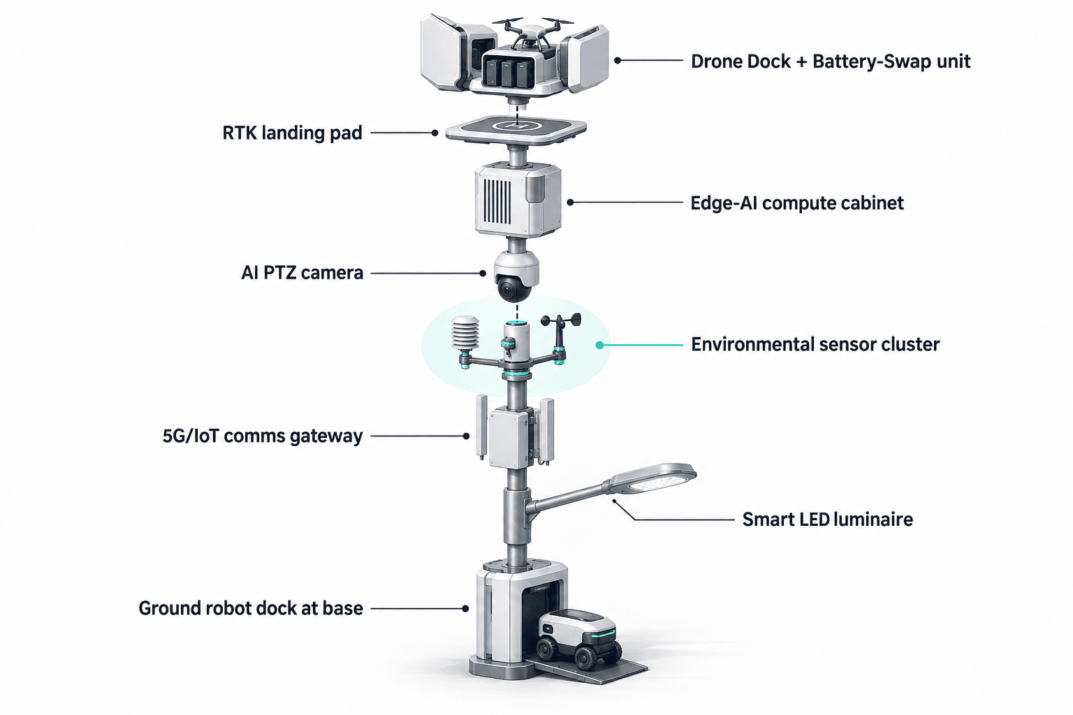 module breakdown of the City AI Pole — Kuala Lumpur, Malaysia