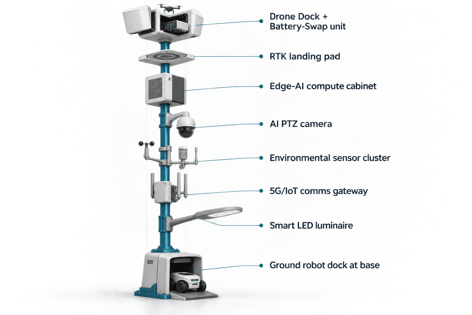 module breakdown of the City AI Pole — Mexico City, Mexico