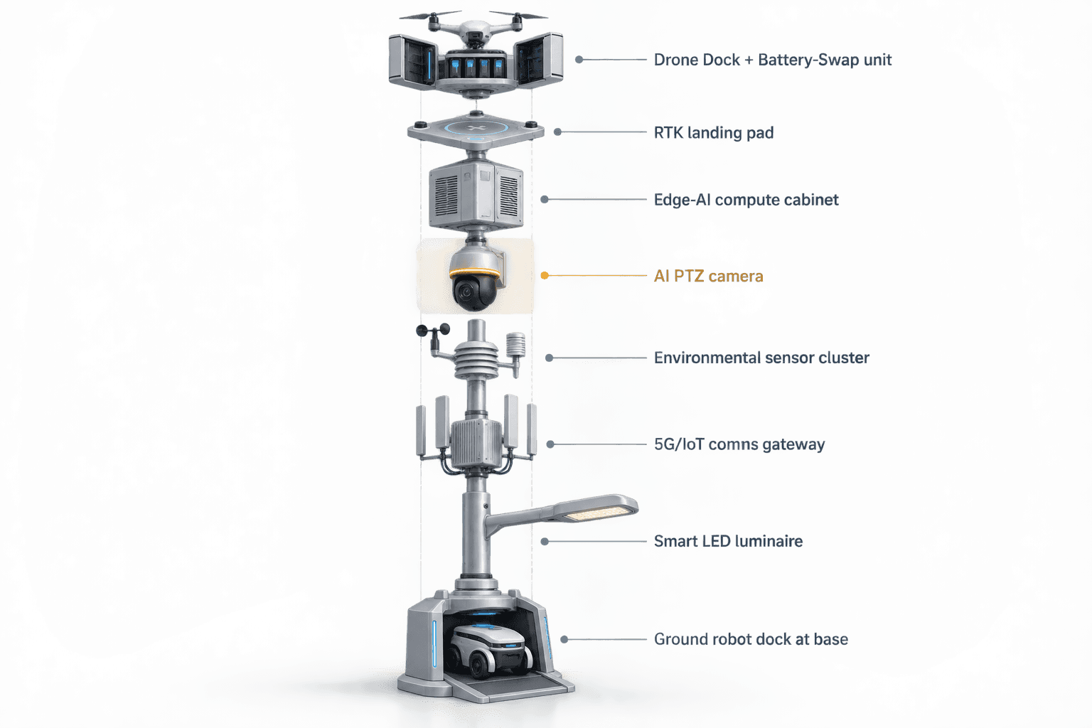 module breakdown of the City AI Pole — Mexico City, Mexico