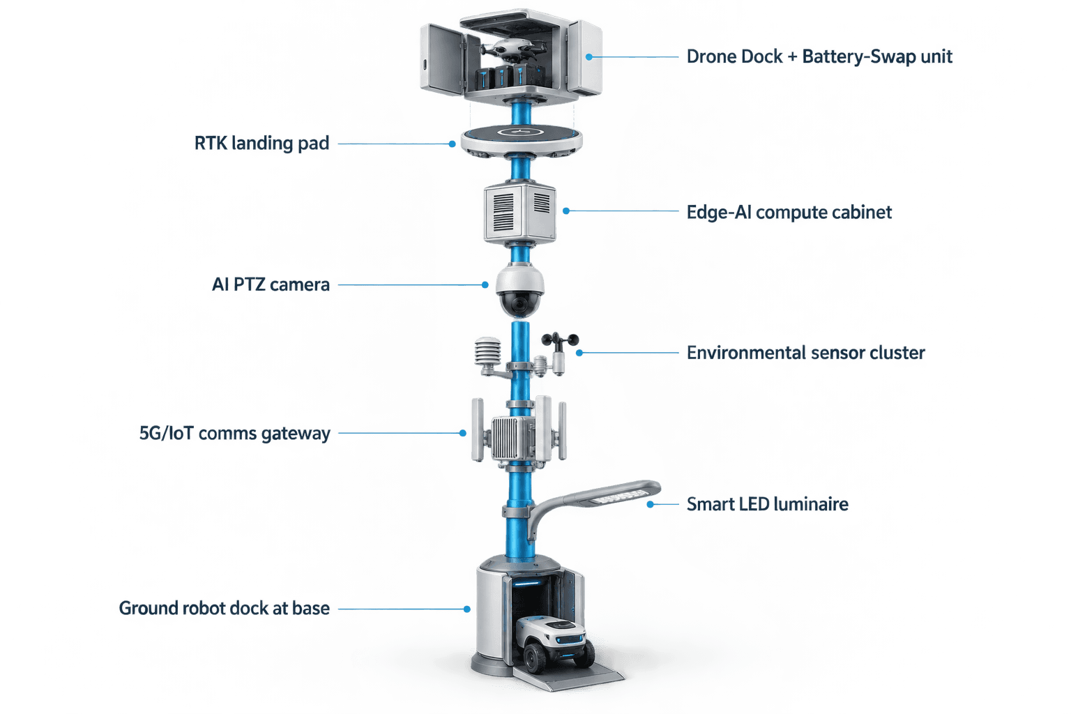 module breakdown of the City AI Pole — Bogotá, Colombia