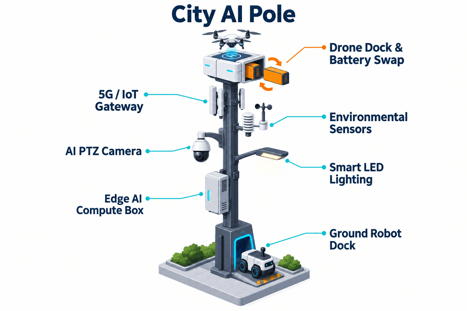 system diagram of the City AI Pole — Warsaw, Poland