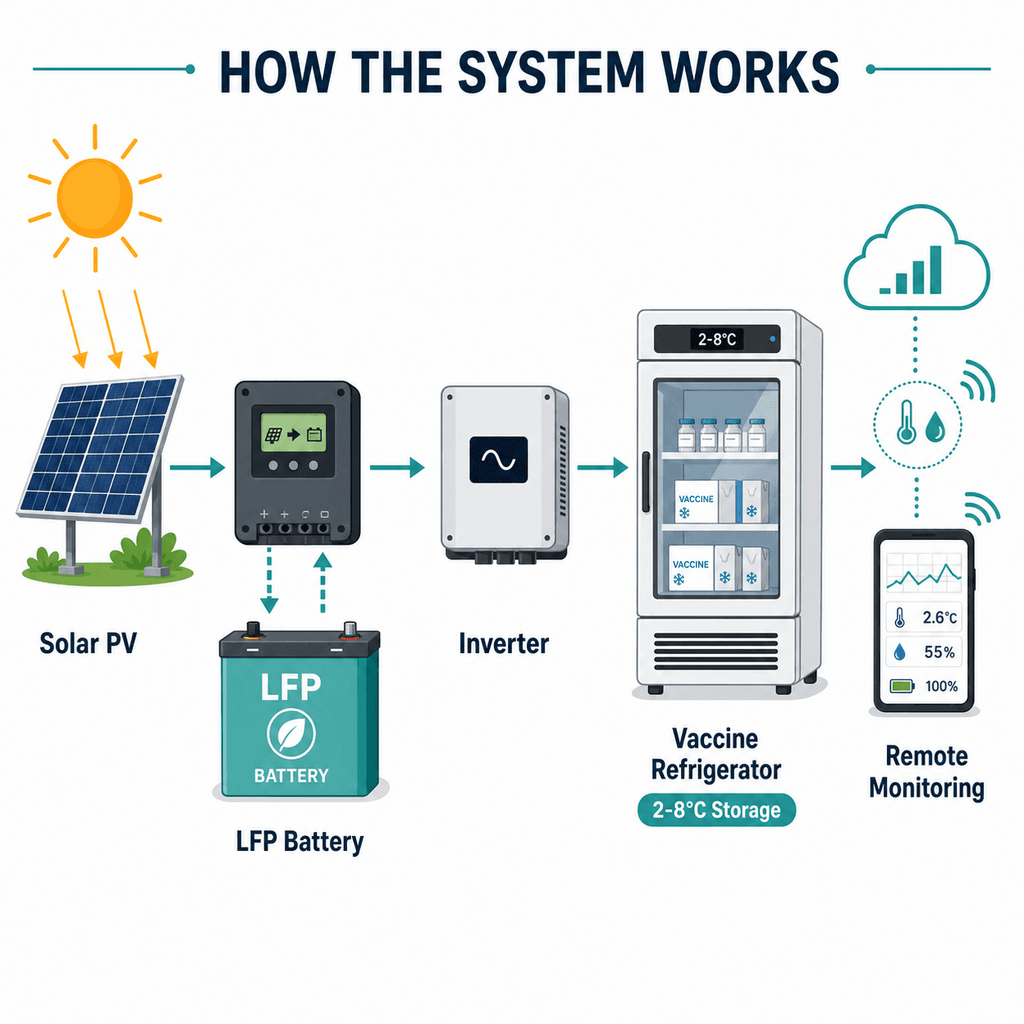 Refrigeração de cadeia fria com energia solar para clínicas rurais |… — infographic 1