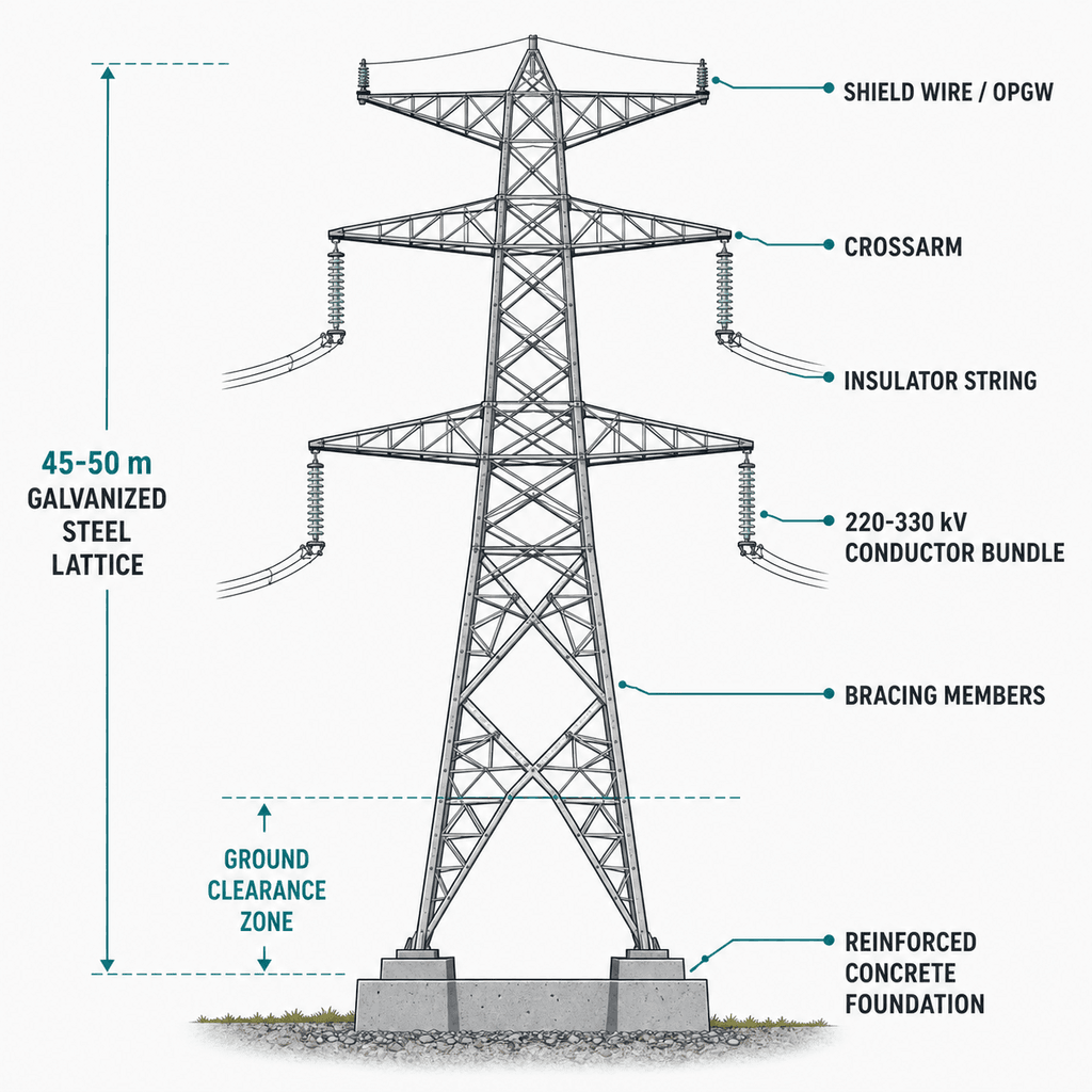 Electric Transmission Tower Structure Guide — infographic 1