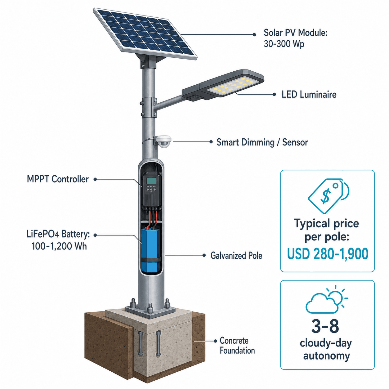オフグリッド太陽光LED街路灯価格ガイド — インフォグラフィック 1