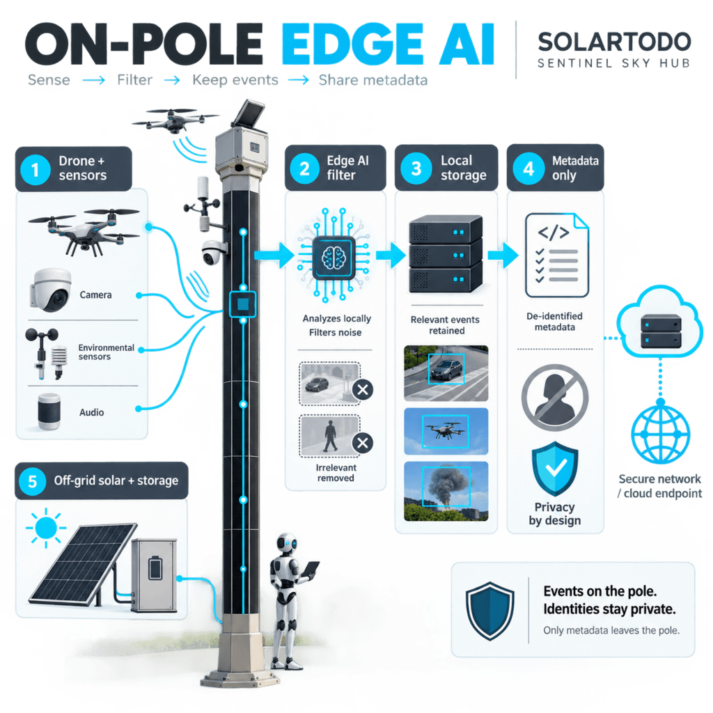 Planificación de cobertura de red Sky Hub: alcance de drones y postes… — infografía 1