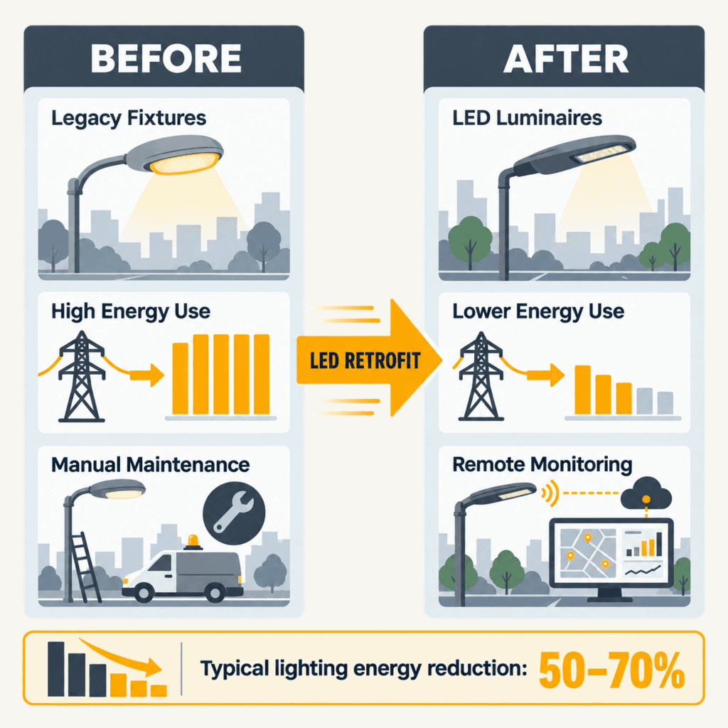 Informe de ahorro energético en alumbrado público LED 2026: antes y… — infografía 1