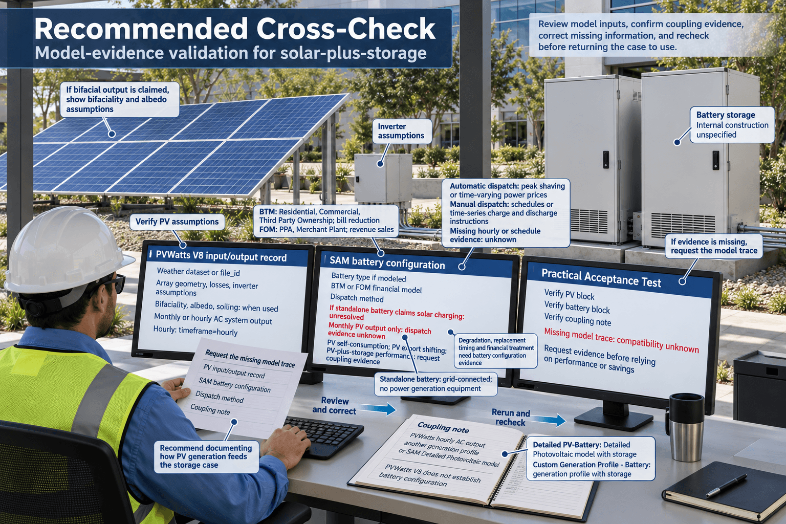 Cross-Check PVWatts V8 Assumptions Against SAM Battery Setup — Detailed system operations and maintenance