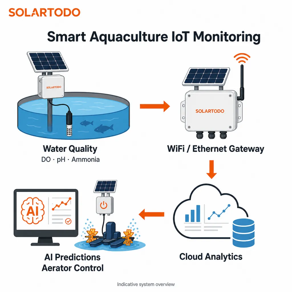 Arquitectura de sensor IoT de calidad del agua y pasarela para una granja piscícola de 10 hectáreas