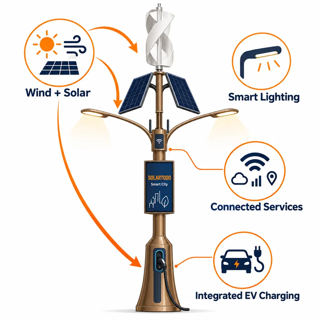 11 m hybrid smart pole technical diagram and workshop assembly reference