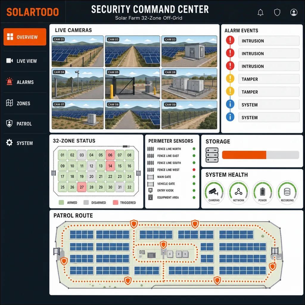 SOLARTODO 태양광 전원 보안 감시 시스템을 위한 클라우드 모니터링 플랫폼 및 현장 설치 화면