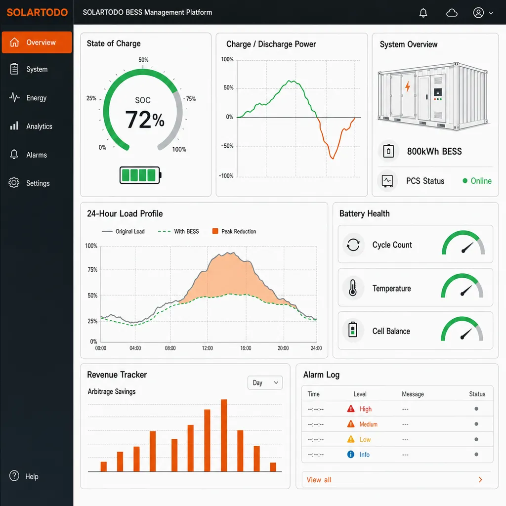 interface de monitoramento em nuvem e instalação para sistemas comerciais de armazenamento de energia por bateria LFP com painéis remotos de desempenho