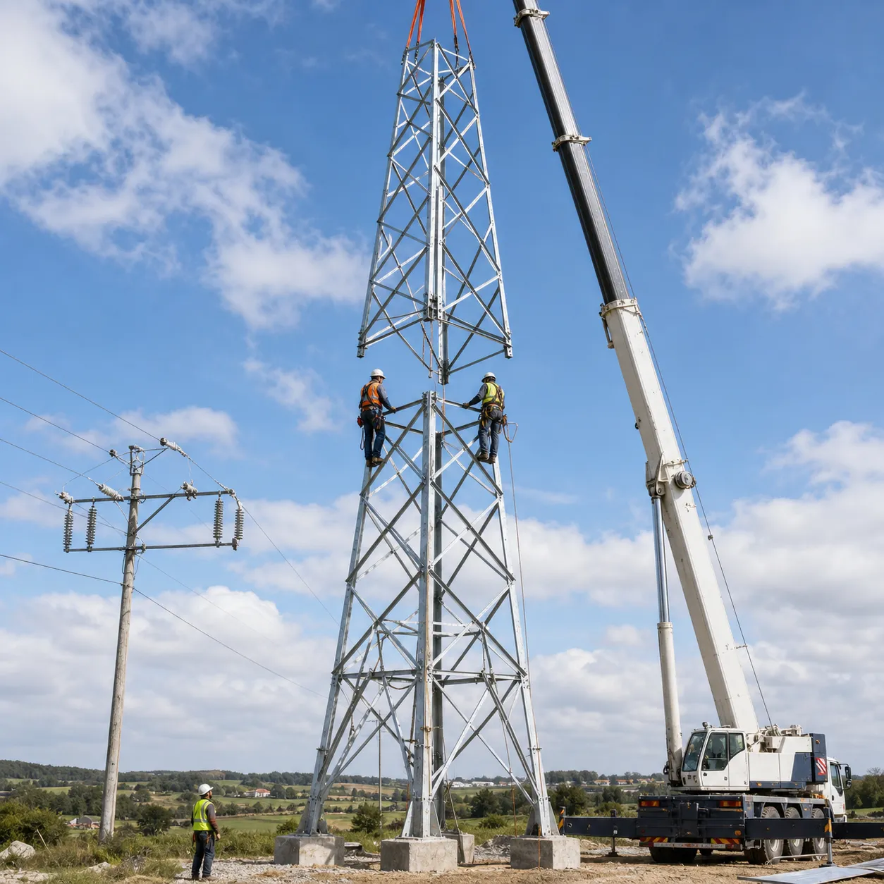 Vista de plataforma en la nube e instalación en campo para torre de distribución reticulada monitoreada de 35 kV y corredor de infraestructura inteligente