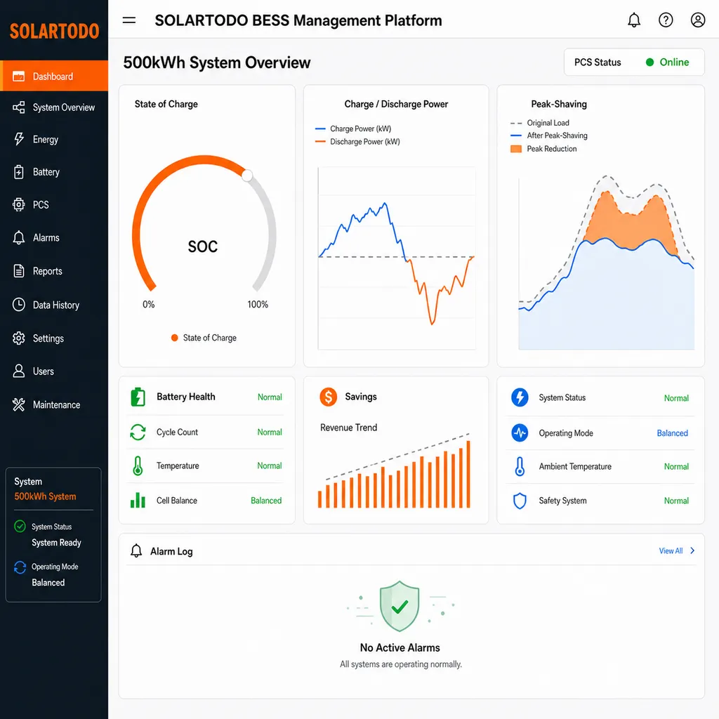 Cloud monitoring dashboard and BESS installation interface for cold chain energy storage operations