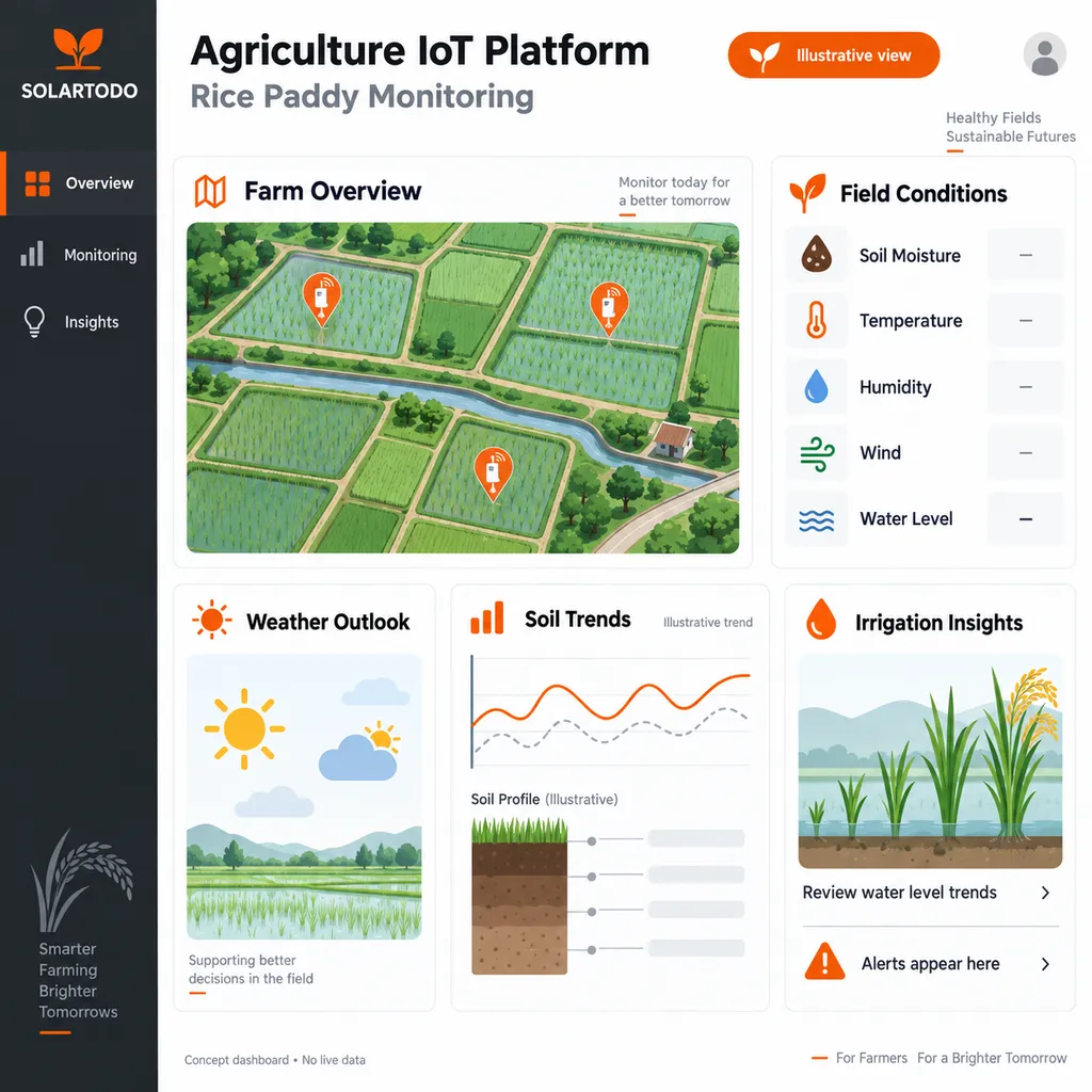 cloud platform dashboard and smart agriculture installation workflow for 57 ha LoRaWAN rice paddy irrigation monitoring