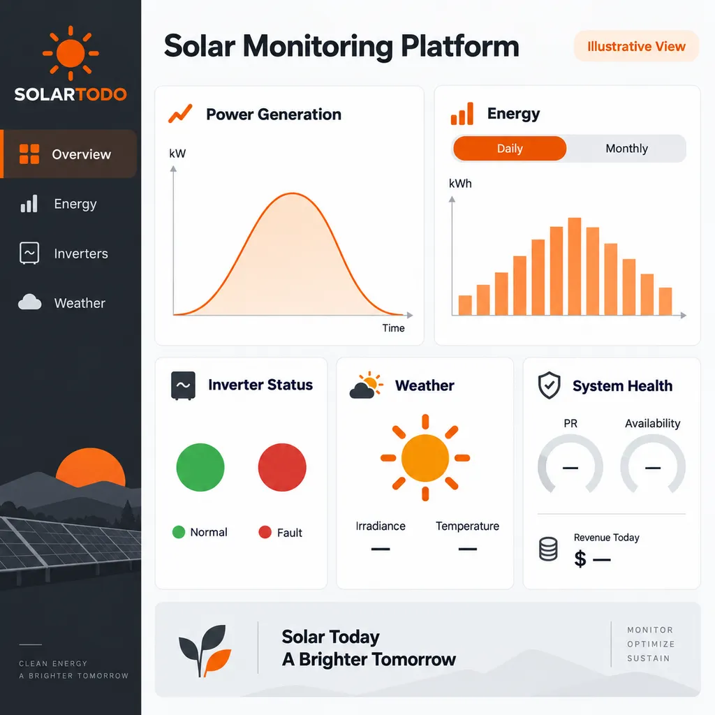 cloud monitoring dashboard for floating solar PV installation with real-time generation analytics and site operation data