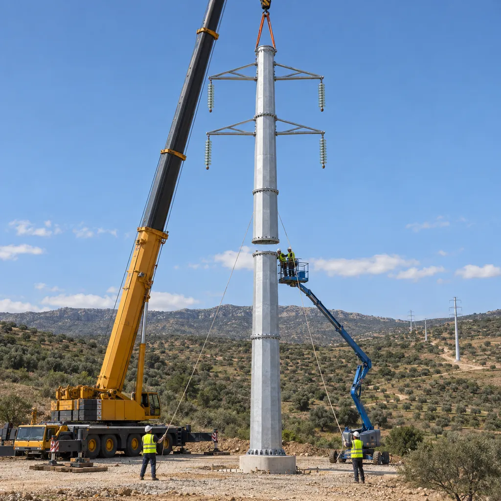 220kV transmission pole installation and cloud monitoring platform for smart grid infrastructure